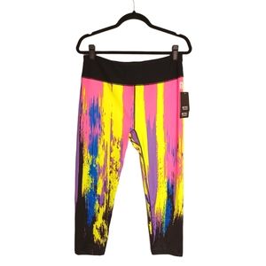 R8 RCTIV Colorful Pink Yellow Blue Black Print Cropped Athletic Leggings XL NWT
